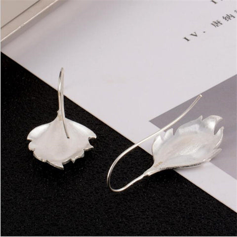 S925 Fall Cherry Blossom Flower Leaves Earrings, Silver Earrings, Bridal Earrings, Gift For Her, Large Earrings, Floral Sakura Leaf Earrings - Froppin
