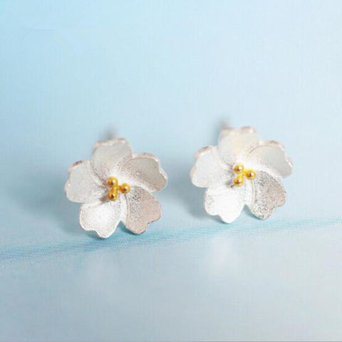 S925 Flower Stud Earrings Sakura Earrings, Cherry Blossom Earrings Minimalist Studs Delicate Earrings, Bridal Flower Earrings Floral Jewelry - Froppin