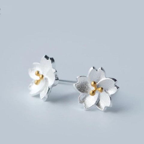 S925 Flower Stud Earrings Sakura Earrings, Cherry Blossom Earrings Minimalist Studs Delicate Earrings, Bridal Flower Earrings Floral Jewelry - Froppin