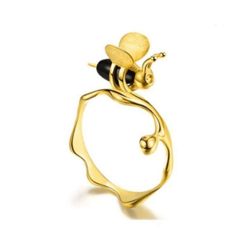 S925 Gemstone Bee Ring, Gold Bug Ring Realistic Foodie Insect Ring, Girly Ring Minimalist Ring, Funny Ring Animal Ring, Agate Bee Stone Ring - Froppin