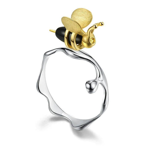S925 Gemstone Bee Ring, Gold Bug Ring Realistic Foodie Insect Ring, Girly Ring Minimalist Ring, Funny Ring Animal Ring, Agate Bee Stone Ring - Froppin