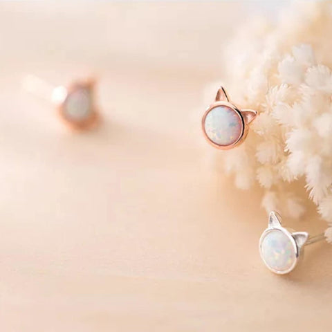 S925 Opal Stone Cat Earrings Cute Earrings - Froppin