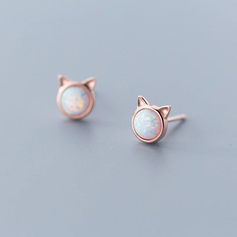 S925 Opal Stone Cat Earrings Cute Earrings - Froppin