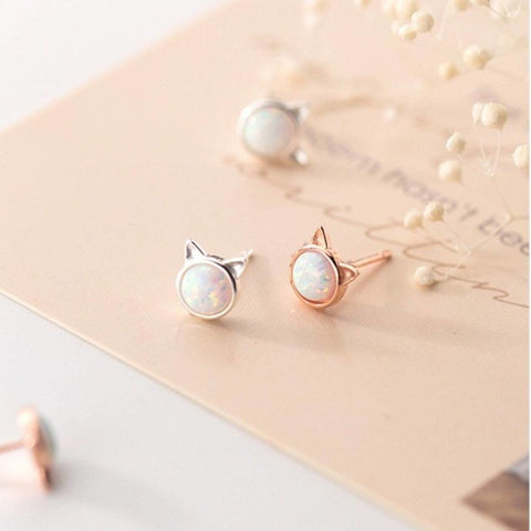 S925 Opal Stone Cat Earrings Cute Earrings - Froppin