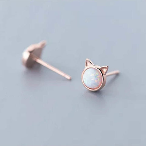S925 Opal Stone Cat Earrings Cute Earrings - Froppin
