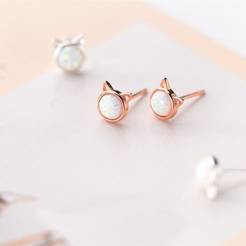 S925 Opal Stone Cat Earrings Cute Earrings - Froppin