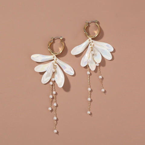 Sakura Bridal Flower Earrings, 18K Gold Earrings Minimalist Earrings, Pearl Earrings, Dainty Wedding Earrings, Floral Earrings Hoop Earrings - Froppin