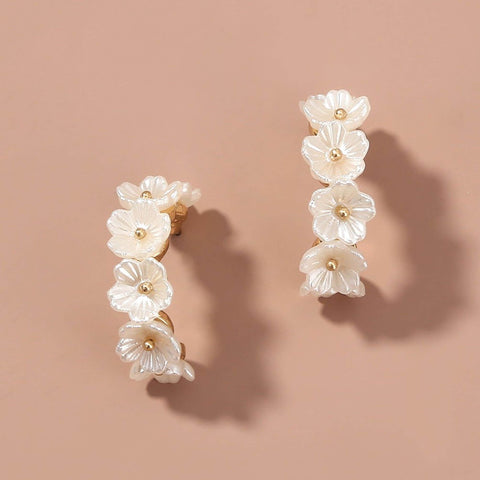 Sakura Japanese Flower earrings, White flower earrings, botanical earrings, Nature earrings, Dainty earrings, Floral earrings, Hoop earrings - Froppin