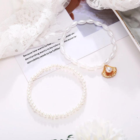 Scallop Shell Anklet, Pearl Bead Seashell Anklet Beaded Chain Foot Jewelry, Boho Beach Ankle Bracelet Pearl Anklet Sandals Anklet Minimalist - Froppin