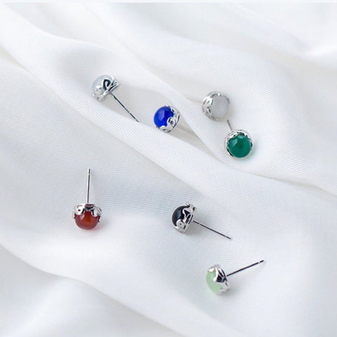 Silver Birthstone Earrings, Gemstone Earrings Crystal Earrings, Agate Stone Earrings, Gemstone Earrings Cute Gift For Her Tiny Stud Earrings - Froppin