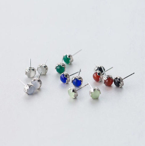 Silver Birthstone Earrings, Gemstone Earrings Crystal Earrings, Agate Stone Earrings, Gemstone Earrings Cute Gift For Her Tiny Stud Earrings - Froppin