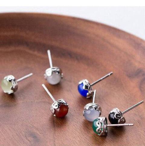 Silver Birthstone Earrings, Gemstone Earrings Crystal Earrings, Agate Stone Earrings, Gemstone Earrings Cute Gift For Her Tiny Stud Earrings - Froppin
