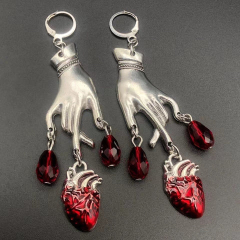 Silver Bleeding Heart Earrings, Gemstone Earrings, Crystal Earrings Gothic Earrings, Cute Earrings Dainty Earrings, Gift Love Death Earrings - Froppin