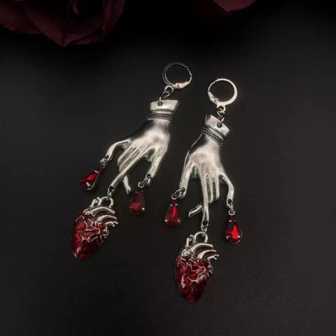 Silver Bleeding Heart Earrings, Gemstone Earrings, Crystal Earrings Gothic Earrings, Cute Earrings Dainty Earrings, Gift Love Death Earrings - Froppin