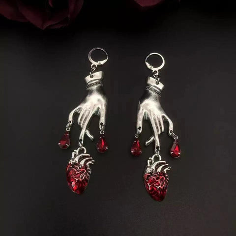 Silver Bleeding Heart Earrings, Gemstone Earrings, Crystal Earrings Gothic Earrings, Cute Earrings Dainty Earrings, Gift Love Death Earrings - Froppin