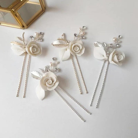 Silver Bridal Flower Hair Pins - Froppin