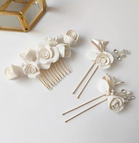 Silver Bridal Flower Hair Pins - Froppin