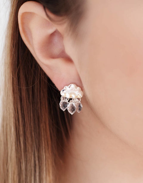 Silver Cloud Crystal Rain Drops Stud Earrings - Froppin