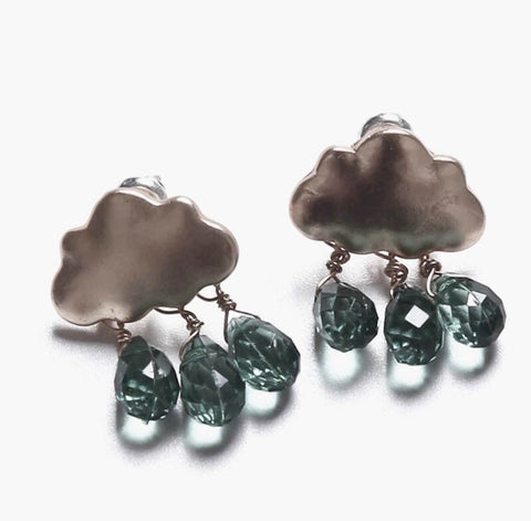 Silver Cloud Crystal Rain Drops Stud Earrings - Froppin