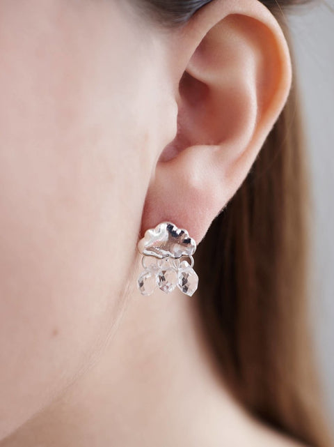 Silver Cloud Crystal Rain Drops Stud Earrings - Froppin