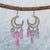 Silver Crescent Moon Crystal Dangle Earrings, Skeletal Moon Raw Cut Crystals Drop Earrings, Colorful Crystal Earring, Moon Crescent Earrings - Froppin
