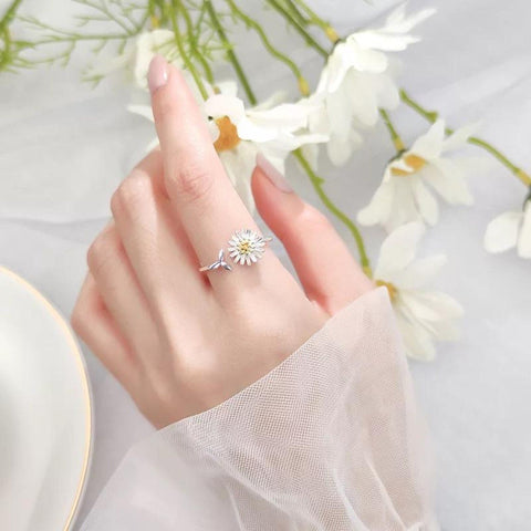 Silver Daisy Ring Adjustable Band Flower Ring, Gold Statement Ring Flower Jewelry, Floral Ring Minimalist Jewelry, Promise Ring Gift For Her - Froppin
