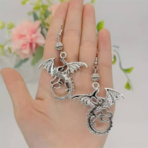 Silver Dragon Earrings Gothic Earrings Animal Earrings Cute Jewelry Unusual Earrings Funny Earrings Statement Earrings Femme Fatale Earrings - Froppin