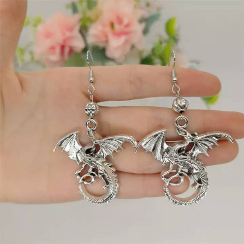 Silver Dragon Earrings Gothic Earrings Animal Earrings Cute Jewelry Unusual Earrings Funny Earrings Statement Earrings Femme Fatale Earrings - Froppin
