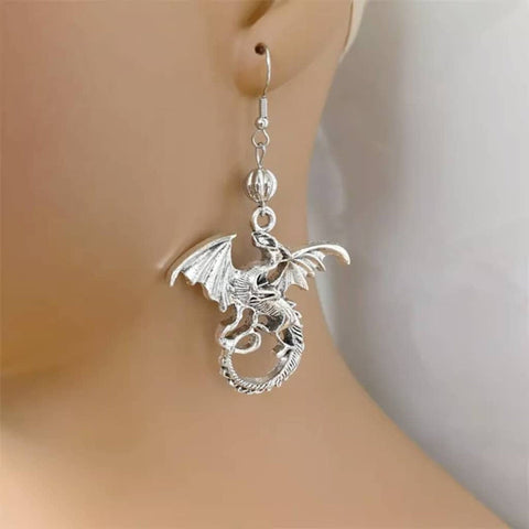 Silver Dragon Earrings Gothic Earrings Animal Earrings Cute Jewelry Unusual Earrings Funny Earrings Statement Earrings Femme Fatale Earrings - Froppin