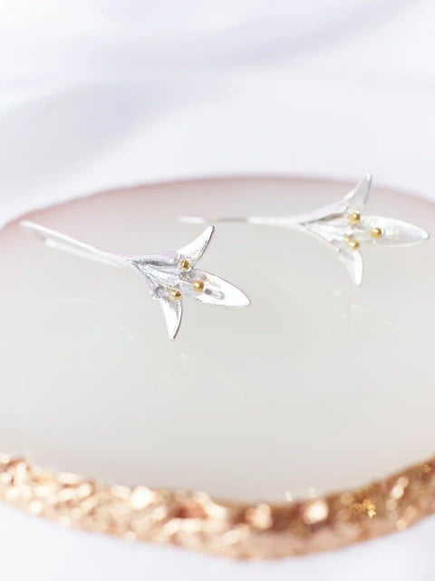 Silver Jasmine Flower Hook Earrings - Froppin