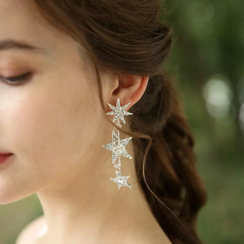 Silver Star Clip On Earrings, Sterling Silver Star Earrings, Minimal Post Earrings, Clip On Star Studs, Silver Crystal Zircon Earrings - Froppin