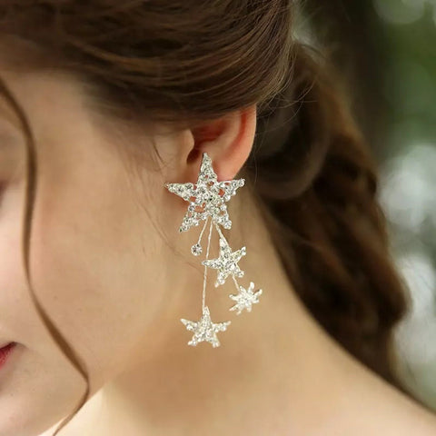 Silver Star Clip On Earrings, Sterling Silver Star Earrings, Minimal Post Earrings, Clip On Star Studs, Silver Crystal Zircon Earrings - Froppin