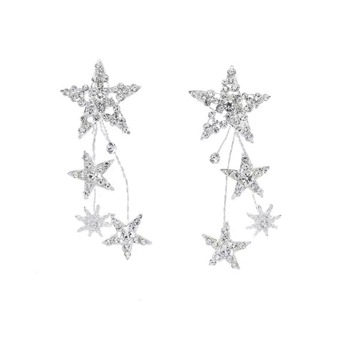 Silver Star Clip On Earrings, Sterling Silver Star Earrings, Minimal Post Earrings, Clip On Star Studs, Silver Crystal Zircon Earrings - Froppin