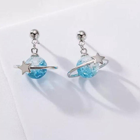 Sky Star Moon Earrings Cloud Earrings, Solar System Earrings, Crystal Sky Earrings, Planet Earrings Astrology Resin Earrings, Silver Studs - Froppin