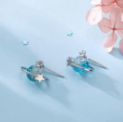 Sky Star Moon Earrings Cloud Earrings, Solar System Earrings, Crystal Sky Earrings, Planet Earrings Astrology Resin Earrings, Silver Studs - Froppin