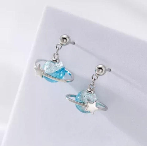 Sky Star Moon Earrings Cloud Earrings, Solar System Earrings, Crystal Sky Earrings, Planet Earrings Astrology Resin Earrings, Silver Studs - Froppin