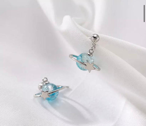 Sky Star Moon Earrings Cloud Earrings, Solar System Earrings, Crystal Sky Earrings, Planet Earrings Astrology Resin Earrings, Silver Studs - Froppin