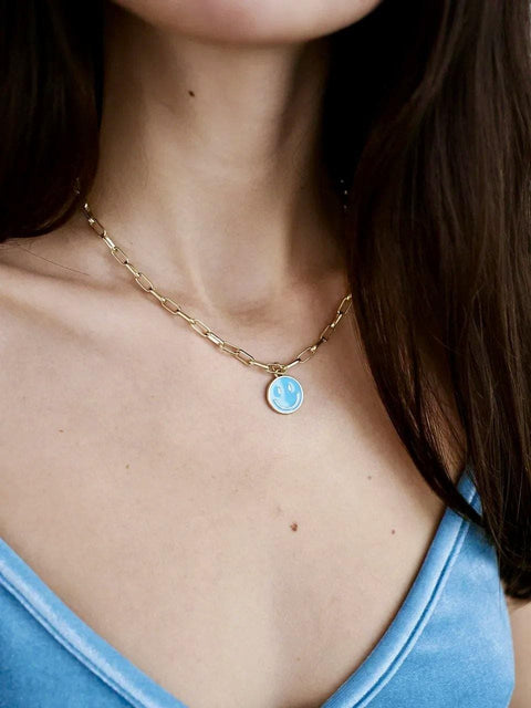Small Blue Emoji Necklace - Froppin