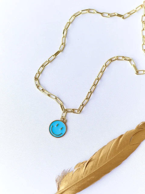 Small Blue Emoji Necklace - Froppin