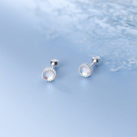Small Rainbow Moonstone Earrings, Classic Earrings, Hypoallergenic Earrings, Silver Gemstone Cute Piercing Stone Earrings, Crystal Earrings - Froppin