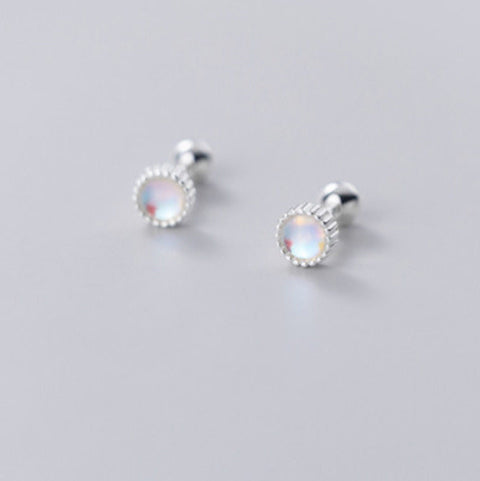 Small Rainbow Moonstone Earrings, Classic Earrings, Hypoallergenic Earrings, Silver Gemstone Cute Piercing Stone Earrings, Crystal Earrings - Froppin