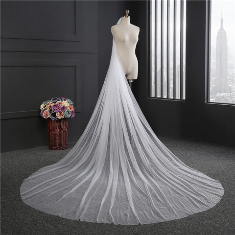 Soft Tulle Veil, Ivory Wedding Veil, Bridal Cathedral Veil Lace Veil, Sheer Veil For Bride White Veil, Simple Veil With Comb Long 300cm Veil - Froppin