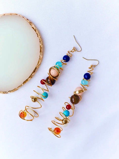 Solar Space Earrings, Planets Earrings, Universe Earrings Necklace Jewelry Set, Science Astrology Gift For Her, Long Spiral Swirling Earring - Froppin