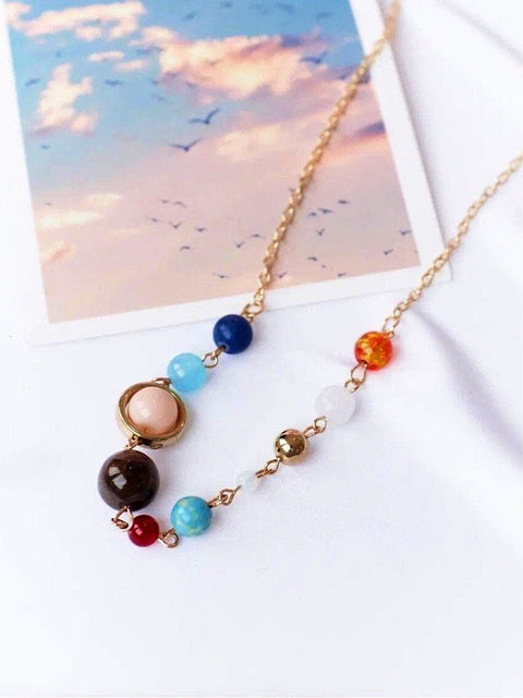 Solar System Necklace, Space Necklace, Planet Necklace, Space Jewelry, Universe Necklace, Gold Solar System Galaxy Jewelry Star Charm Chain - Froppin