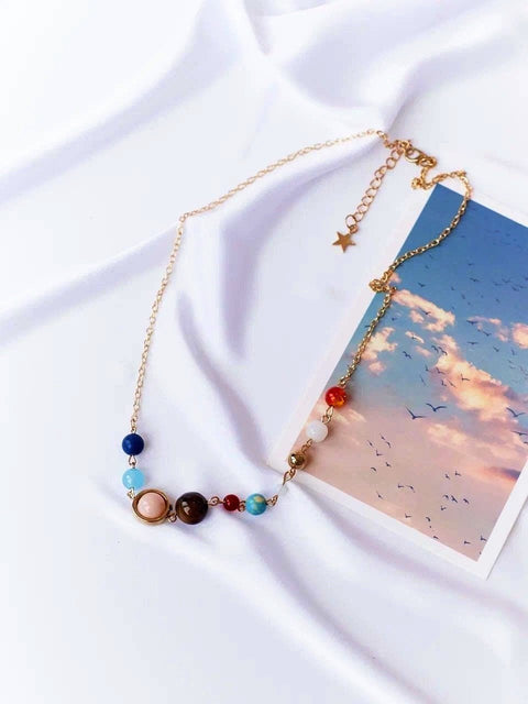 Solar System Necklace, Space Necklace, Planet Necklace, Space Jewelry, Universe Necklace, Gold Solar System Galaxy Jewelry Star Charm Chain - Froppin