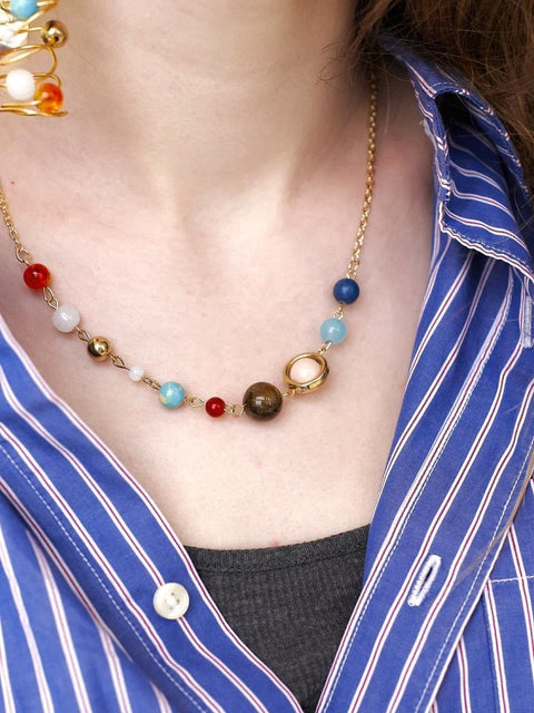 Solar System Necklace, Space Necklace, Planet Necklace, Space Jewelry, Universe Necklace, Gold Solar System Galaxy Jewelry Star Charm Chain - Froppin