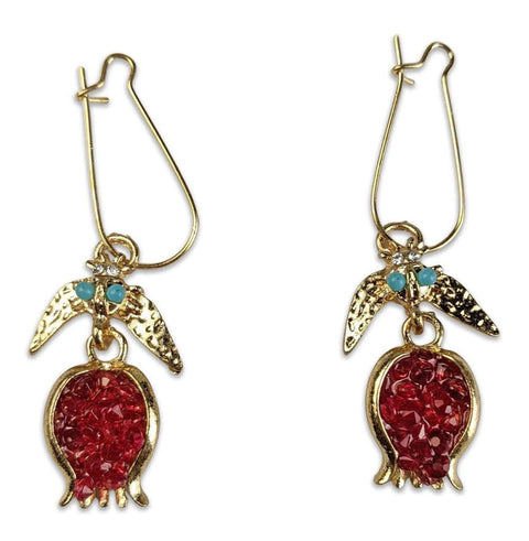 Space Insect Pomegranate Earrings, Alien Food Earrings, Fruit Earrings, Ruby Red Stone Earrings, Gold Silver Color Heart Crystal Earrings - Froppin