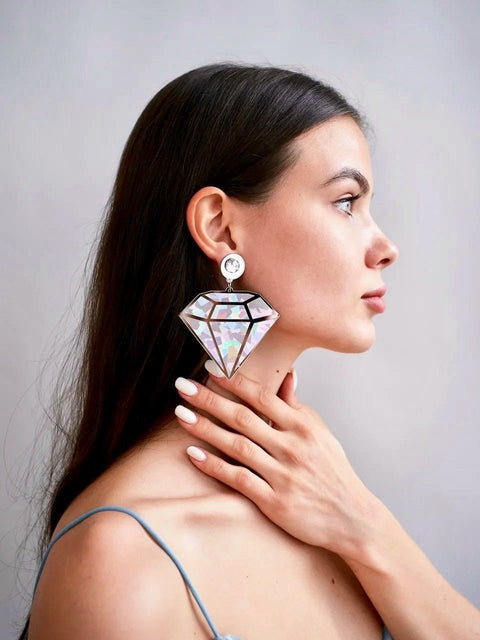 Sparkling Diamonds Unusual Earrings, Unreal Diamond Large Earrings, Brilliant Cut Diamond Dangle Earring, Crystal Stone Jewelry Gift For Her - Froppin