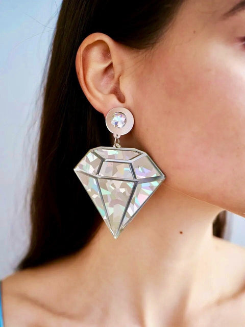 Sparkling Diamonds Unusual Earrings, Unreal Diamond Large Earrings, Brilliant Cut Diamond Dangle Earring, Crystal Stone Jewelry Gift For Her - Froppin