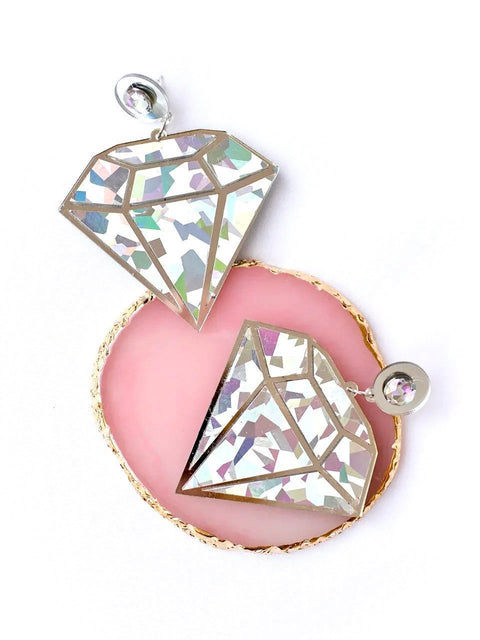 Sparkling Diamonds Unusual Earrings, Unreal Diamond Large Earrings, Brilliant Cut Diamond Dangle Earring, Crystal Stone Jewelry Gift For Her - Froppin